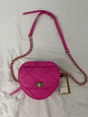 Steve Madden Hot Pink Quilted Heart Crossbody with Chain Strap